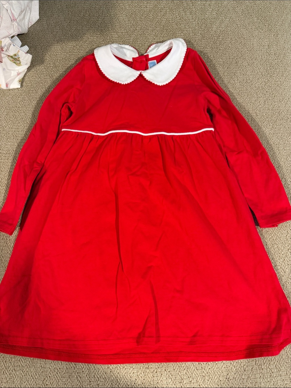 Girls' Red Long-Sleeve Dress with White Peter Pan Collar